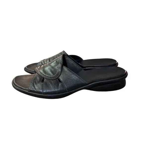 Munro Abby Black Leather Sandals 12 SS Narrow USA Used Y2K - Picture 1 of 13